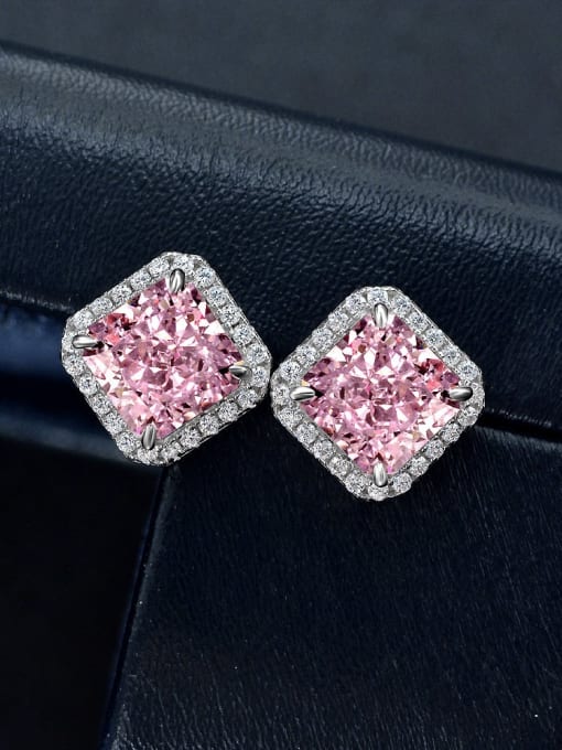 Pink [e 2047] 925 Sterling Silver High Carbon Diamond  Ice cut Pincushion Dainty Stud Earring